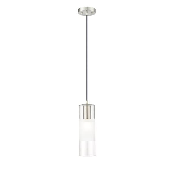 Z-Lite Alton Pendant, 1-Light, 4.75 In.W x 14.25 In.H, Brushed Nickel/Clear+Frosted 824P-BN - main